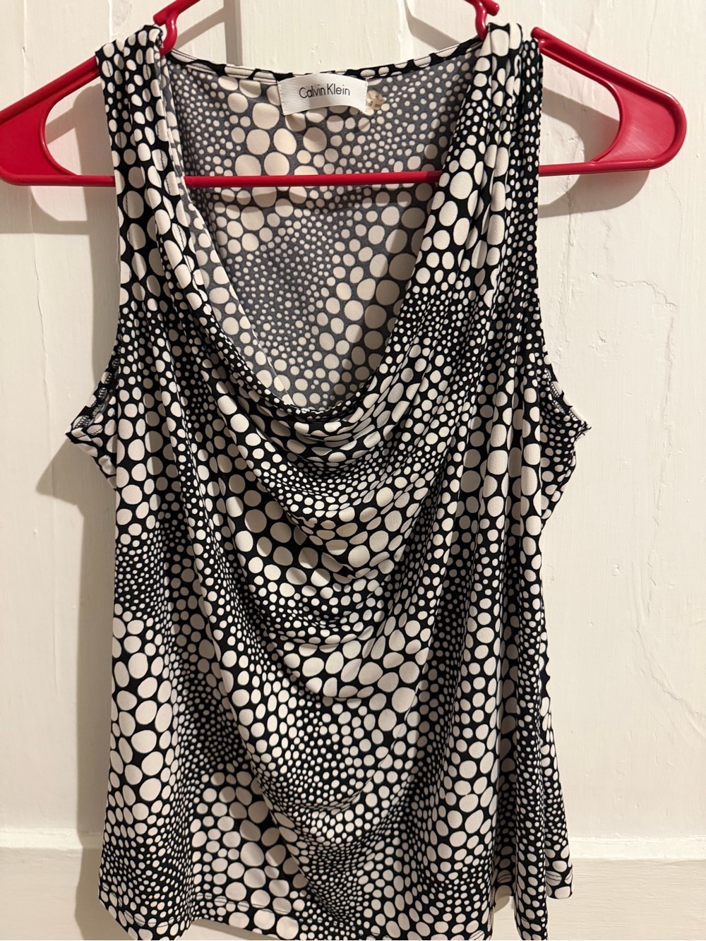 Calvin Klein Black and White Polka Dot Cowl Neck Camisole
